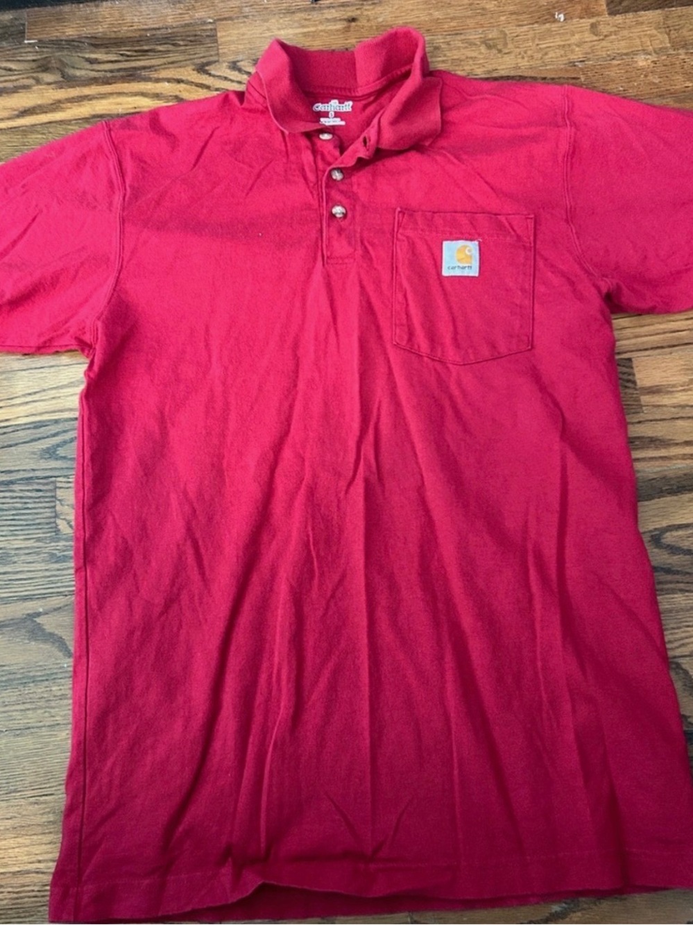 Carhartt Men’s Red Pocket Polo Shirt with Logo Patch